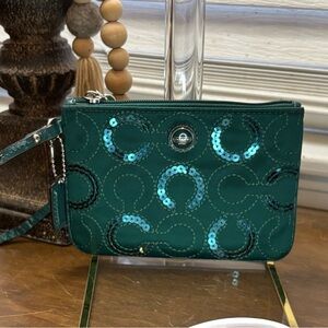 Coach Teal Sequin Wristlet